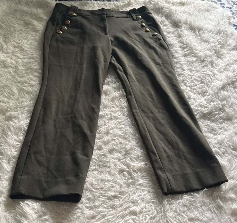 White House Black Market Jolie Straight Sailor Button Pants Olive‎ Green Size 14